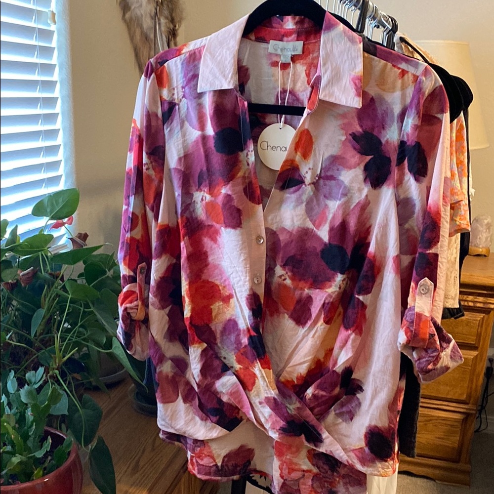 Chenault Pink Notched Collar Wrap Blouse